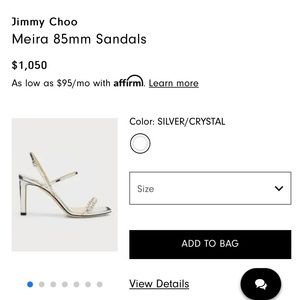 Jimmy Choo sandals , size 40, Fits 39’5-40 thin feet, Color : Silver/Crystal